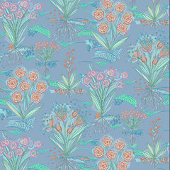Helen Prior Flourish & Bloom Garden Cotton Fabric - Periwinkle