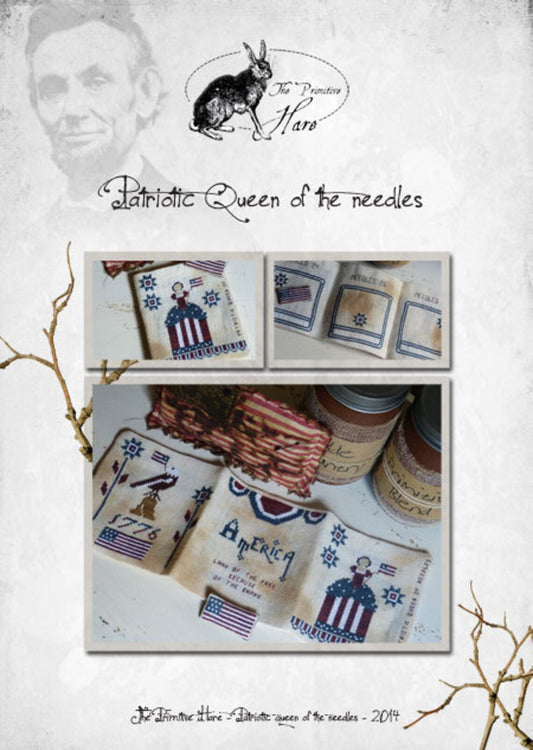 The Primitive Hare Queen of the Needles - Patriotic Cross Stitch Pattern