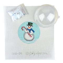 Kate Dickerson Needlepoint Collections Christmas Ornament with Clear Dome Cover and Confetti Snowman with Candy Cane Needlepoint Canvas