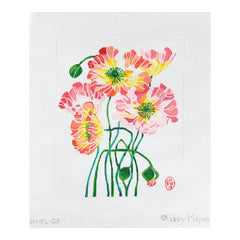Kate Dickerson Needlepoint Collections Gabby Malpas Poppies Two Pinks Reds Corals Oranges Yellows and Greens Needlepoint Canvas