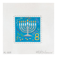Kate Dickerson Needlepoint Collections Hanukkah Stamp #8 Menorah with Gelt Needlepoint Canvas
