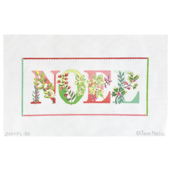 Kate Dickerson Needlepoint Collections Jane Maday Noel with Winter Greens and Berries on White Needlepoint Canvas