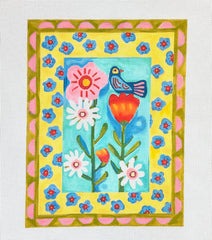 Kate Dickerson Needlepoint Collections Julia Eves Blue Bird on Flowers with Double Border