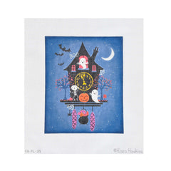 Kate Dickerson Needlepoint Collections Klara Hawkins Halloween Clock with Ghosts and Skeleton Needlepoint Canvas