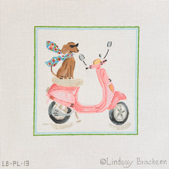 Kate Dickerson Needlepoint Collections Lindsay Brackeen Chic Pup on a Pink Vespa