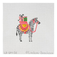 Kate Dickerson Needlepoint Collections Lindsay Brackeen Party Animal Zebra with Gifts & Pink Harness Needlepoint Canvas - Small