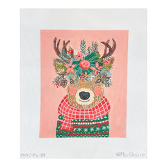 Kate Dickerson Needlepoint Collections Mia Charro Christmas Squad Deer On Light Coral Needlepoint Canvas