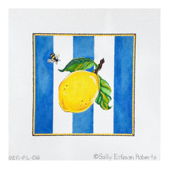Kate Dickerson Needlepoint Collections Sally Eckman Roberts Lemon and Bee on Blue Stripes Needlepoint Canvas