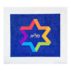 Kate Dickerson Needlepoint Collections Tallis Bag Stylized Rainbow Star Of David with Colorful Dots Multi on Midnight Blue Needlepoint Canvas