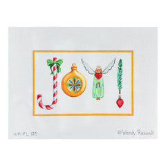 Kate Dickerson Needlepoint Collections Wendy Russell Joy with Candy Cane Bauble Ornament Kitty Angel Pine Sprig & Lightbulb Needlepoint Canvas