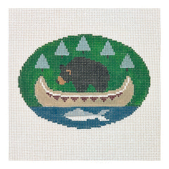 Kathy Schenkel Designs Bear with Canoe Oval Needlepoint Canvas