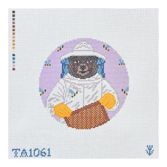 KCN Designers Thorn Alexander Beatrice the Beekeeping Bear Round Needlepoint Canvas