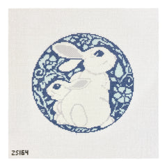 KCN Designers Ziggy Stitches Blue and White Bunnies Needlepoint Canvas