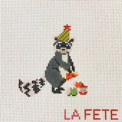 La Fete Needlepoint Party Animals Birthday Bandit Raccoon Needlepoint Canvas