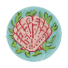Kate Dickerson Needlepoint Collections Insert - Scallop & Seaweed on Soft Caribbean Needlepoint Canvas - 3 Round