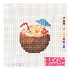 Lucky Lotus Needlepoint Brown Coconut Drink Needlepoint Canvas