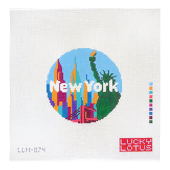 Lucky Lotus Needlepoint New York Travel Round Needlepoint Canvas
