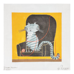 Maggie Co Terry Runyan Seated Gray Tabby Needlepoint Canvas