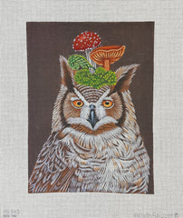 Melissa Shirley Designs Vicki Sawyer Great Horned with Mushrooms Owl Needlepoint Canvas