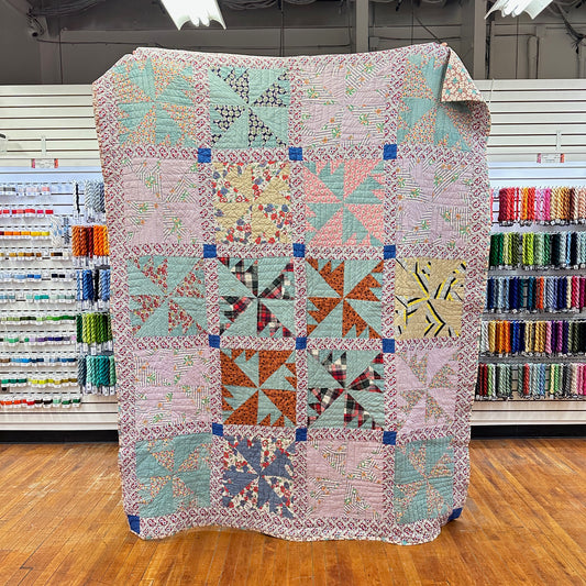 Mid Century Vintage Bear Paw Pinwheel Quilt