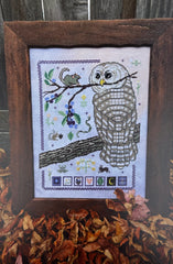 Mudpuppy Stitchery Barred Owl Blueberries Cross Stitch Pattern