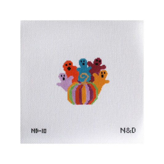 Nash and Daughters Needlepoint Colorful Ghosts with Pumpkin Needlepoint Canvas