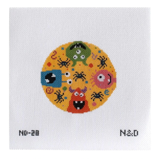Nash and Daughters Needlepoint Colorful Monsters Round Needlepoint Canvas