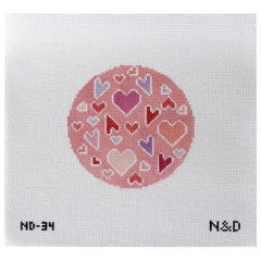 Nash and Daughters Needlepoint Crazy Hearts Round Needlepoint Canvas