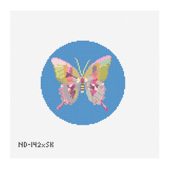 Nash and Daughters Needlepoint Sara Kay Butterfly Round Needlepoint Canvas - Blue