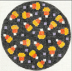 Kate Dickerson Needlepoint Collections Halloween Mini Candy Corn on Black Needlepoint Canvas