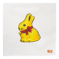 Oz Needle and Thread Matilda Gold Bunny with Red Bow Needlepoint Canvas