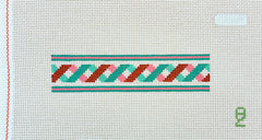 Oz Needle and Thread Twisted Ribbon Fob Teal Red Needlepoint Canvas