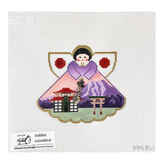 Painted Pony Designs Debbie Woodard Japan Pagoda Travel Angel Needlepoint Canvas