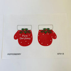 Pepperberry Designs First Christmas Red Mittens Needlepoint Canvas