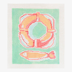 Petite Palm Stitchery A Clever Spark Michal Sparks Life Preserver and Fish Needlepoint Canvas