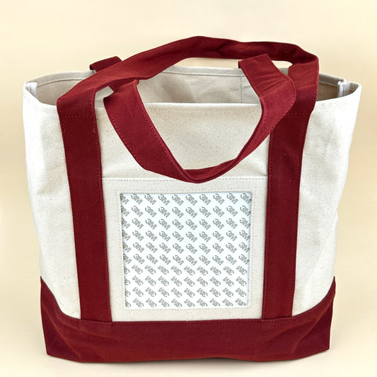 Planet Earth Large Cotton Canvas Self Finishing Tote Bag - Cranberry