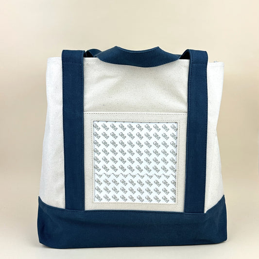 Planet Earth Large Cotton Canvas Self Finishing Tote Bag - Navy Blue