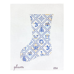 The Plum Stitchery Blue & White Tiles Mini Stocking Needlepoint Canvas