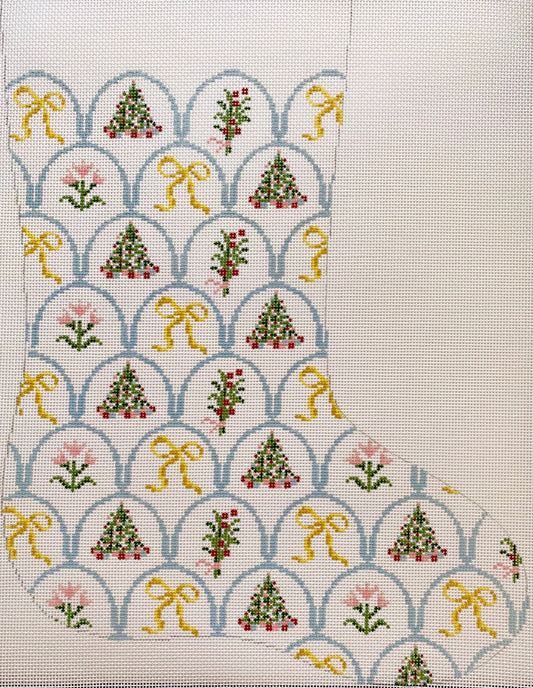 The Plum Stitchery Yellow Bows Stocking Needlepoint Canvas