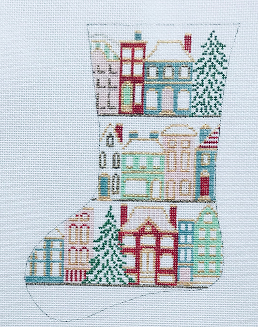 The Plum Stitchery Christmastime in the City Mini Stocking Needlepoint Canvas