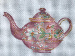 The Plum Stitchery The Stitched Garden Pink Tea Kettle Needlepoint Canvas