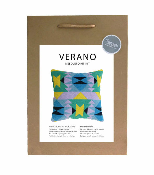 Pompom Design Verano Pillow Needlepoint Kit - Blue and Purple