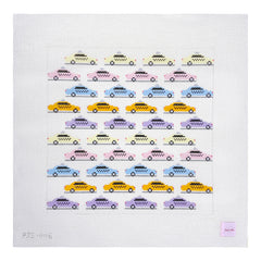 Poppy J Stitches Colorful Taxi Cabs Needlepoint Canvas