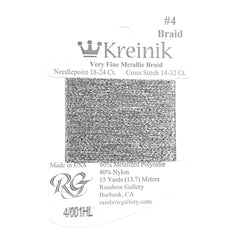 Rainbow Gallery Kreinik Braid #4 - 001HL Silver Hi Lustre