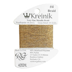 Rainbow Gallery Kreinik Braid #4 - 202HL Aztec Gold Hi Lustre