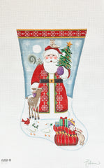 Rebecca Wood Designs Forest Friends Santa Stocking Needlepoint Canvas - 13M Toe Left