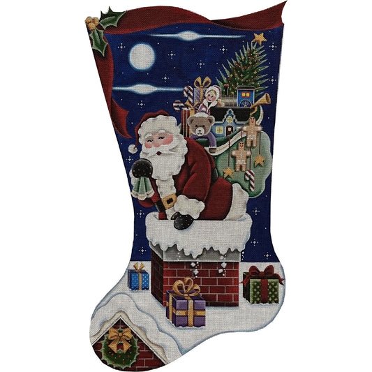 Rebecca Wood Down the Chimney Stocking Needlepoint Canvas