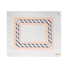 Saturnalia Stitching Blue White and Pink Woven Ribbon Frame Needlepoint Canvas