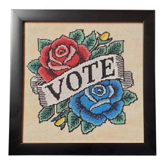 Siren Stitchworks Vote Love with Roses Tattoo Cross Stitch Pattern