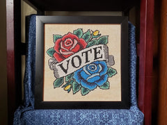 Siren Stitchworks Vote Love with Roses Tattoo Cross Stitch Pattern